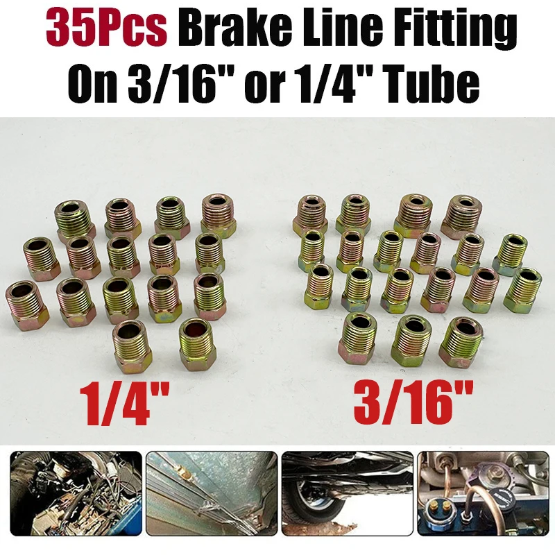 35Pcs Car Brake Line Fitting Nuts Kit For Inverted Flares On 3/16