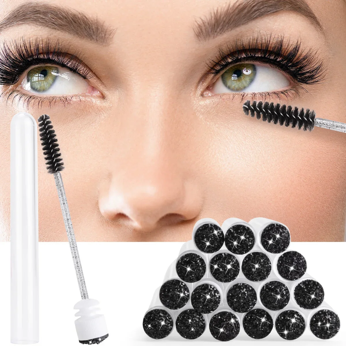 25/50Pcs Eyelash Brush Tubes Crystal Lash Mascara Wands Eyebrow Comb Spoolies Container Lashes Brushes Applicators Makeup Tools