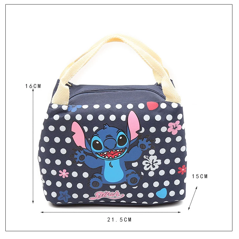 Disney Stitch Cartoon Lunch Bag Thicked Waterproof Canvas Lunch Box Bags for Boys Girls Cute Bento Bag Food Thermal Bag