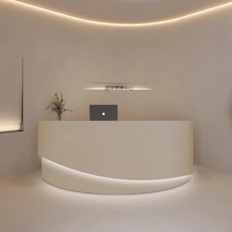 Curved checkout page beauty salon mouth small counter clothing store bar table simple modern company front desk reception