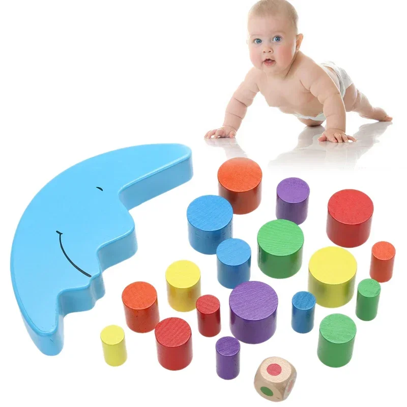 Wood Blue Moon Balance Game Kids Educational Toys For Children Wooden Toys Balancing Blocks Baby Children Colorful wooden blocks