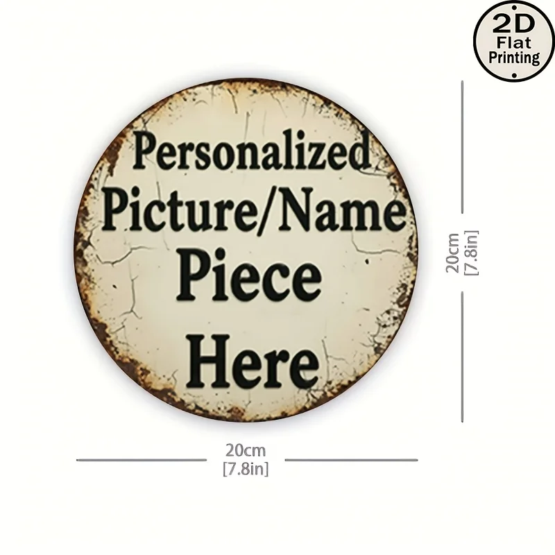 Customized Retro Round Metal Wall Sign, Personalized Custom Picture Name Metal Plaque, Vintage Home Hanging Gift