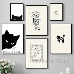 Karma Is A Cat Print Music Trendy Posters and Prints Canvas Painting Minimalism Black Cat Wall Art Picture for Room Home Decor