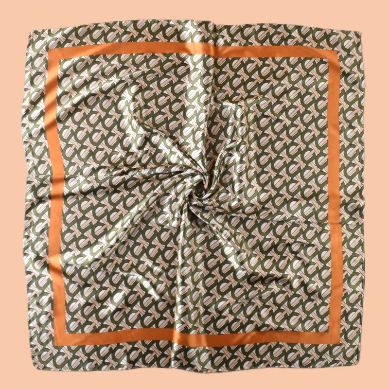 1pc Elegant Letter Print Satin Square Scarf Women's Hair Accessory Spring New Style Versatile Belt Bag Decor Silk Headscarf