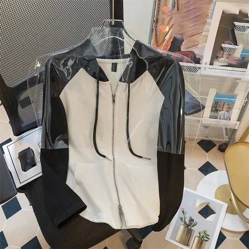 المرأة طويلة الأكمام حجم كبير 5xl مقنعين البلوز ربيع الخريف الإناث سترة هوديس السيدات رقيقة سستة معطف القمم