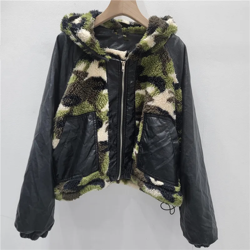 

Parkas Women Short Coats Hooded Zipper Jackets Full Sleeve Camouflage Y2k Streetwear Elegant Jacket Work Coat Autumn Winter 2025