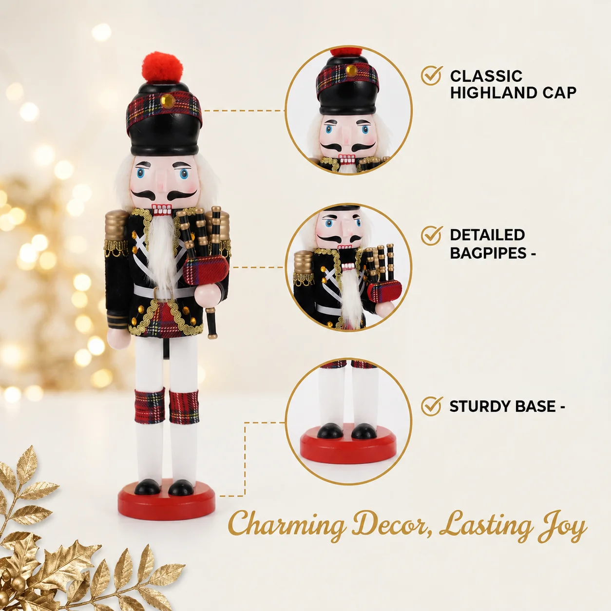30cm Holz-Nussknacker-Soldatenfigur Weihnachts-Nussknacker-Puppe Handwerkskunst Feiertagsdekoration für Zuhause Holzornament – Detail 7