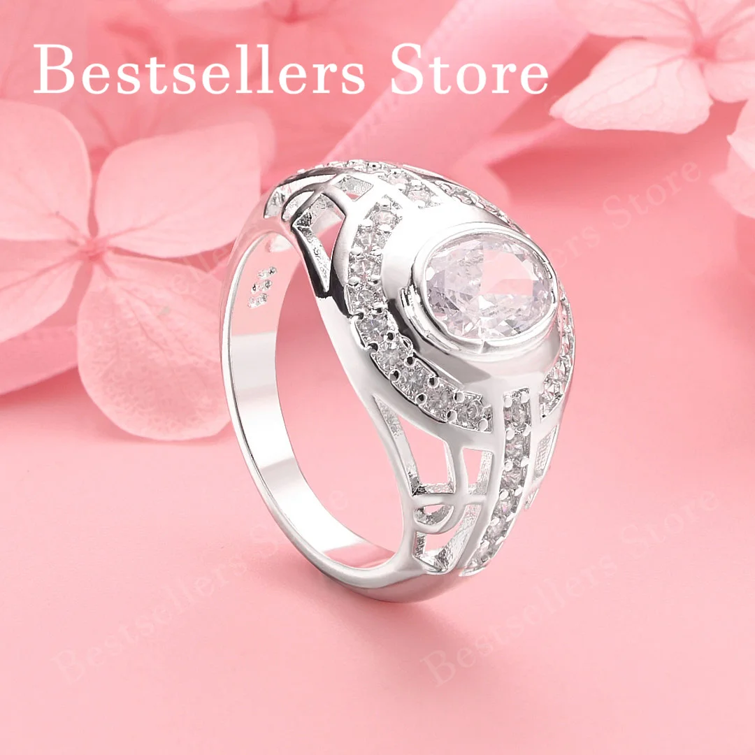 

1 Pcs 925 Sterling Silver 6-10# Exquisite Zircon Ring Stylish Engagement Accessory And Jewelry Gift For Women