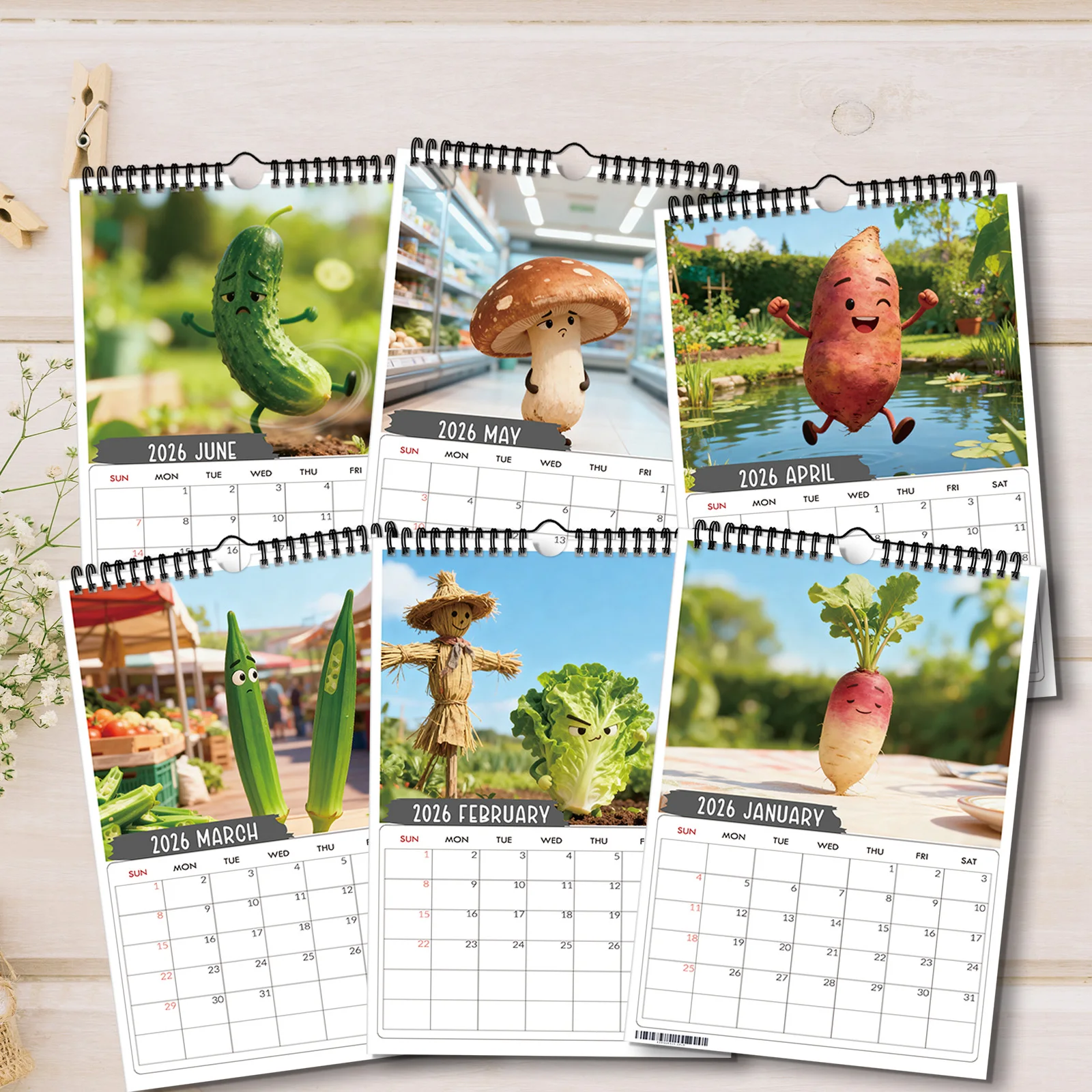 1 lustiger anthropomorpher Gemüsekalender, passend für Küchendekoration, ideal für kreative Designliebhaber, schönes Neujahrsgeschenk