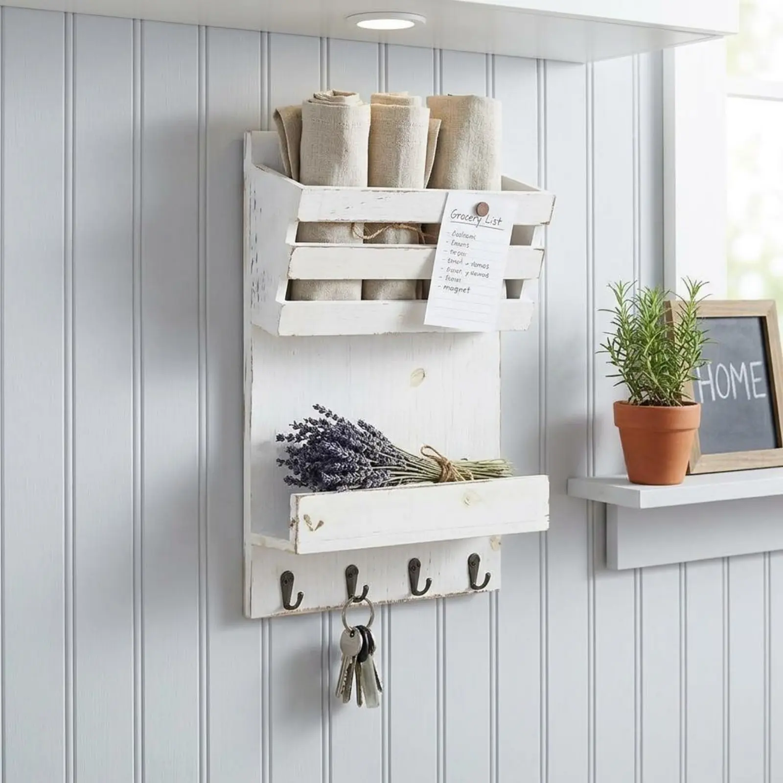 Wooden Wall Mail Holder Multi Functional Mail Holder with Hooks Wood Wall Shelf Decorative Entryway Organizer Easy to Install view 6