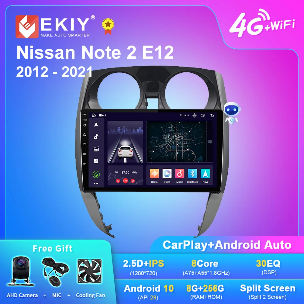 EKIY Radio con GPS para coche reproductor Multimedia con Android 10 2012x2021 IPS Carplay sin 2Din DVD para Nissan Note 2 E12 1280-720 Navi