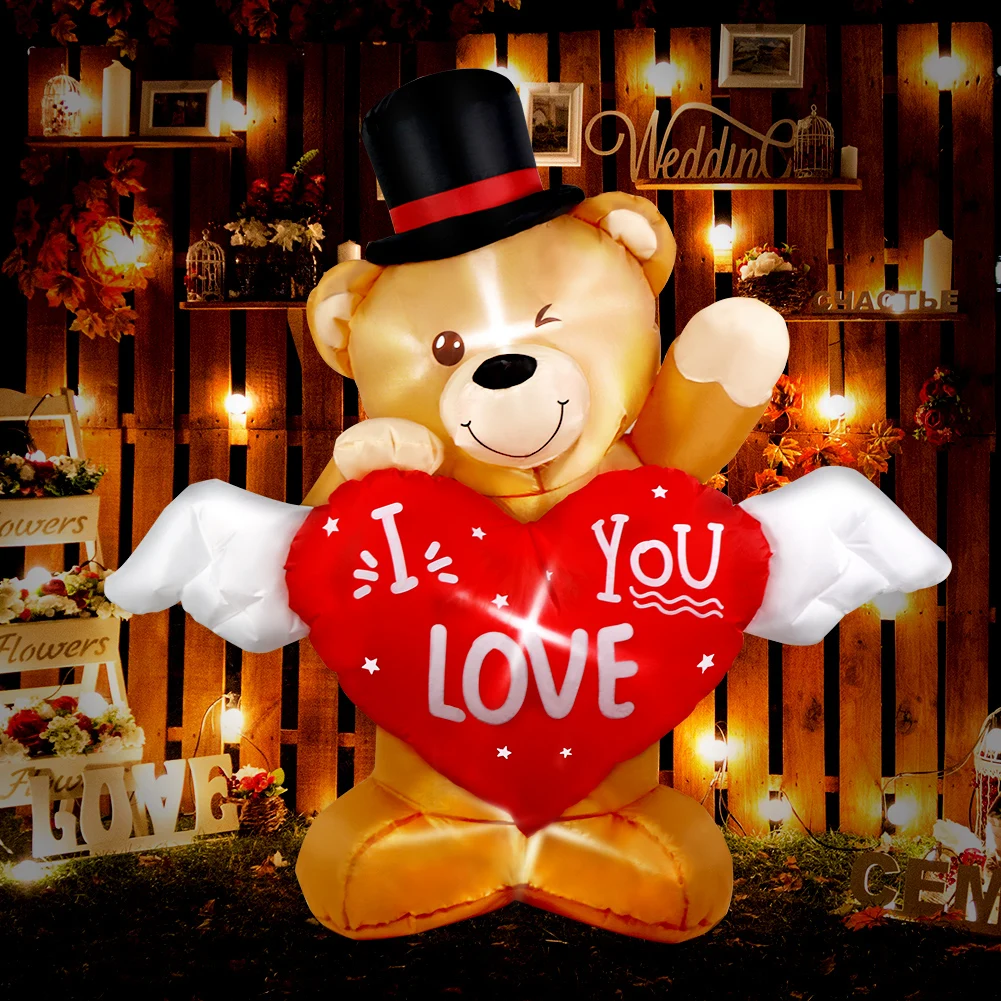 4ft Inflatable Bear with Love Heart, Valentines Inflatables Teddy Bear Blow Up Yard Outdoor Garden Home Party Wedding Decoration