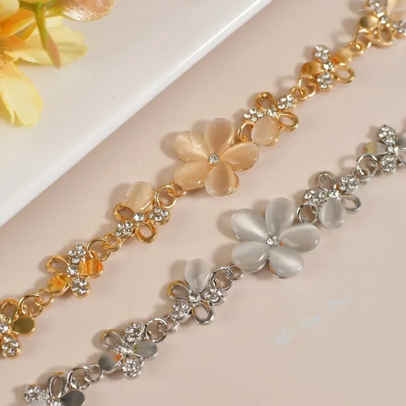 Stainless Steel Bracelet for Women Lucky Flower Summer Bracelet Crystals Chain for Woman Valentines Gift Wedding Party Jewelry