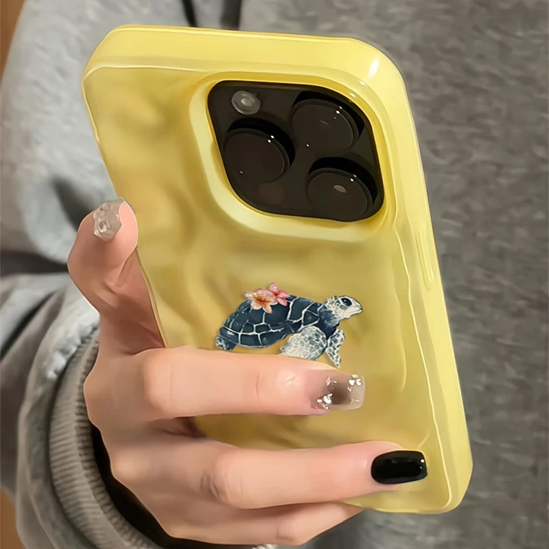 

Phone Case For iPhone 16 15 14 13 12 11 Pro Max 14 Plus 15Pro 16Pro Floral Sea Turtle Watercolor Pattern Aesthetic Design Cover