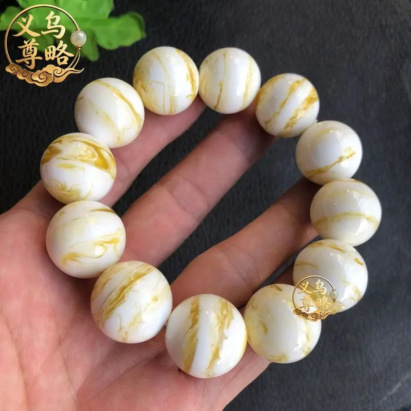 Second-generation amber multi-layer snow bracelet with white honeycomb and exotic flower round beads, single-loop hand accessory