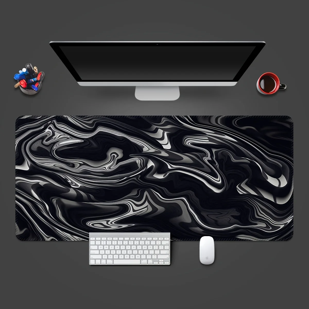 Black Ripple Fluid Mouse Pad Large Computer Office Game Table Mats XXL Rubber Anti-slip Gaming Keyboard Mousepads Long Desk Pads