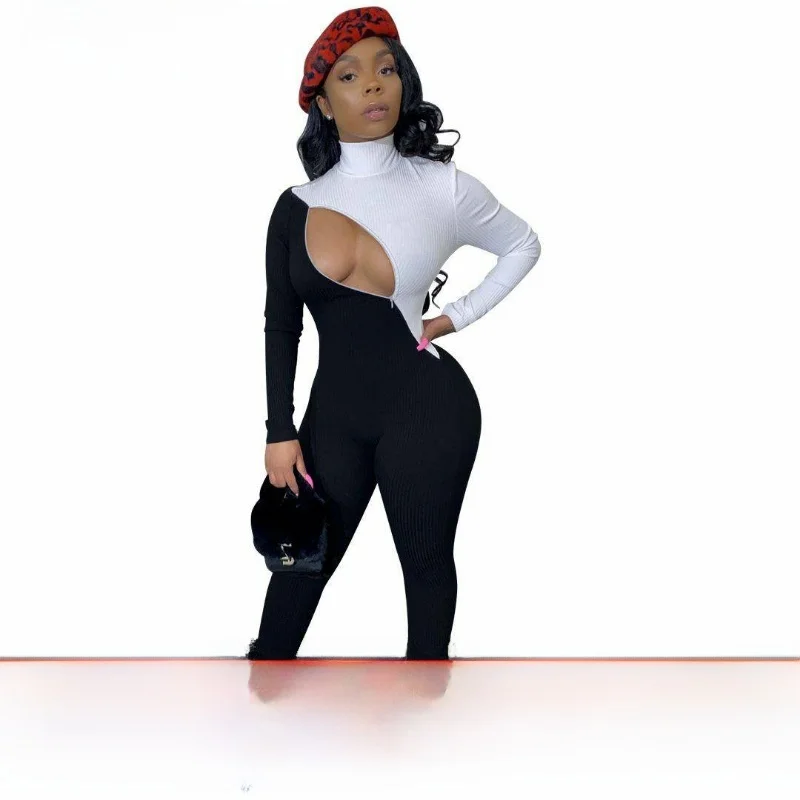 

Scplie Zp Вырез Jump09Sut Брюки Лоскутная молния Выдалбливают Комбинезон Брюки Street Sle Низкая талия Другой материал