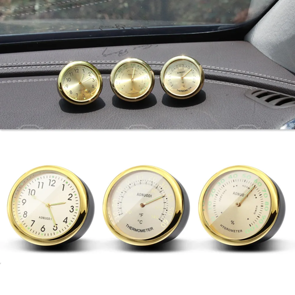 Removable Car Dashboard Panel Luminous Clock + Thermometer + Hygrometer 3 In 1 Set Motorcycle Bicycle Boat Mini Watch Desk Decor