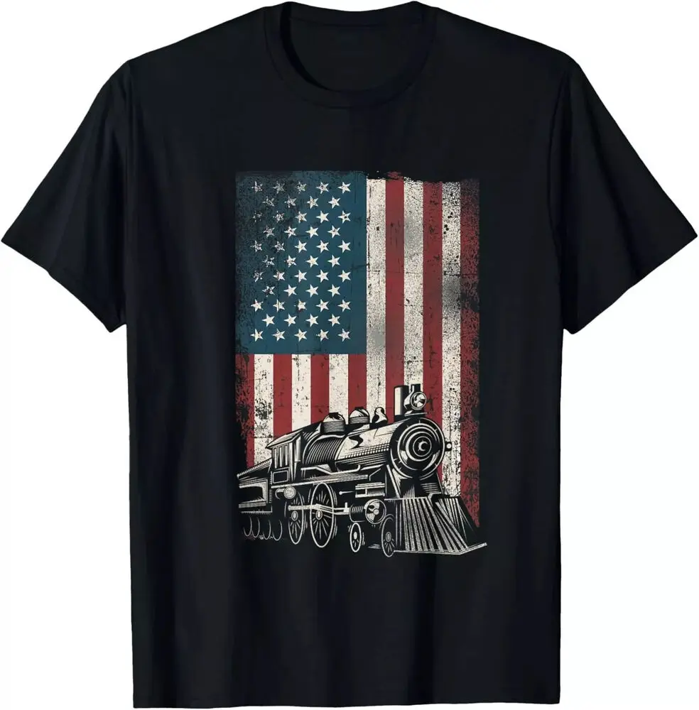 Steam Train Driver  Locomotive American Flag Gift Unisex T-Shirt Cotton Luxury brand vintage oversized