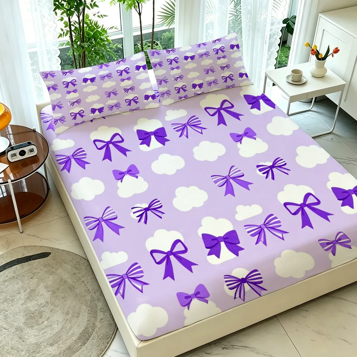 Three-Piece Set of 2D Digital Printed Bed Sheet and Pillowcase Set, Featuring Metallic Wings, Hearts, and Green Swirl Flowers on a Deep Starry Background, Available in Various Sizes, Suitable as a Gift. Three-Piece Bedding Set (Including 1 Fitted Sheet + 2 Pillowcases), Large Capacity Deep Bedding Set, Fitted Sheet with Elastic Band, Protective Cover, Mattress Protector, Machine Washable Design, Holiday Decoration, Various Sizes, Breathable Protective Cover with Pillowcase