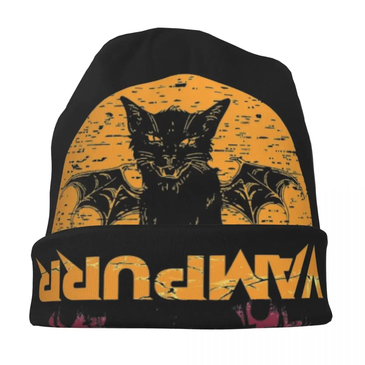 Vampurr Vintage Funny Cat Lover Halloween Bonnet Hats Goth Ski Skullies Beanies Hats for Men Knit Hat Warm Multifunction Cap