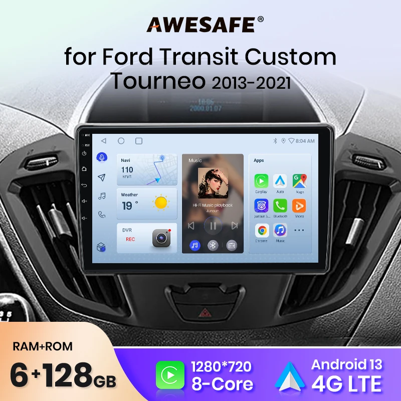 AWESAFE PX9 Autoradio For Ford Transit Custom 2012-2021 2013 2014 2015 2020 Car Radio Multimedia 2din Android Auto CarPlay Stere