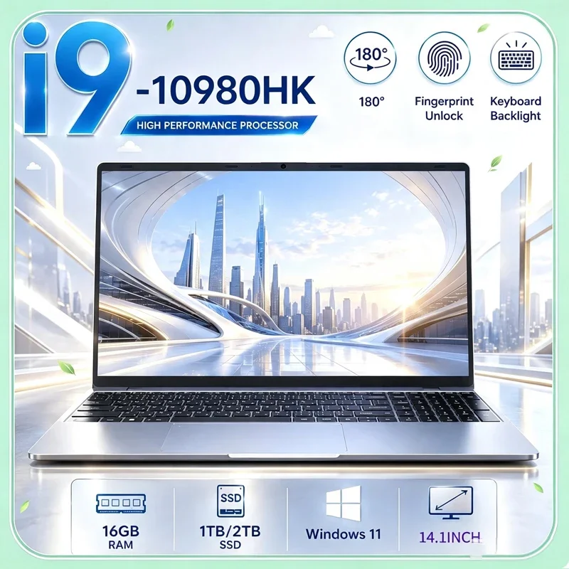 Ultra Slim 14.1 InchLaptop Intel Core i9 10980HK Win 11 Pro 2TB SSD Full HD Light Notebook PC For Daily Office Entertainment