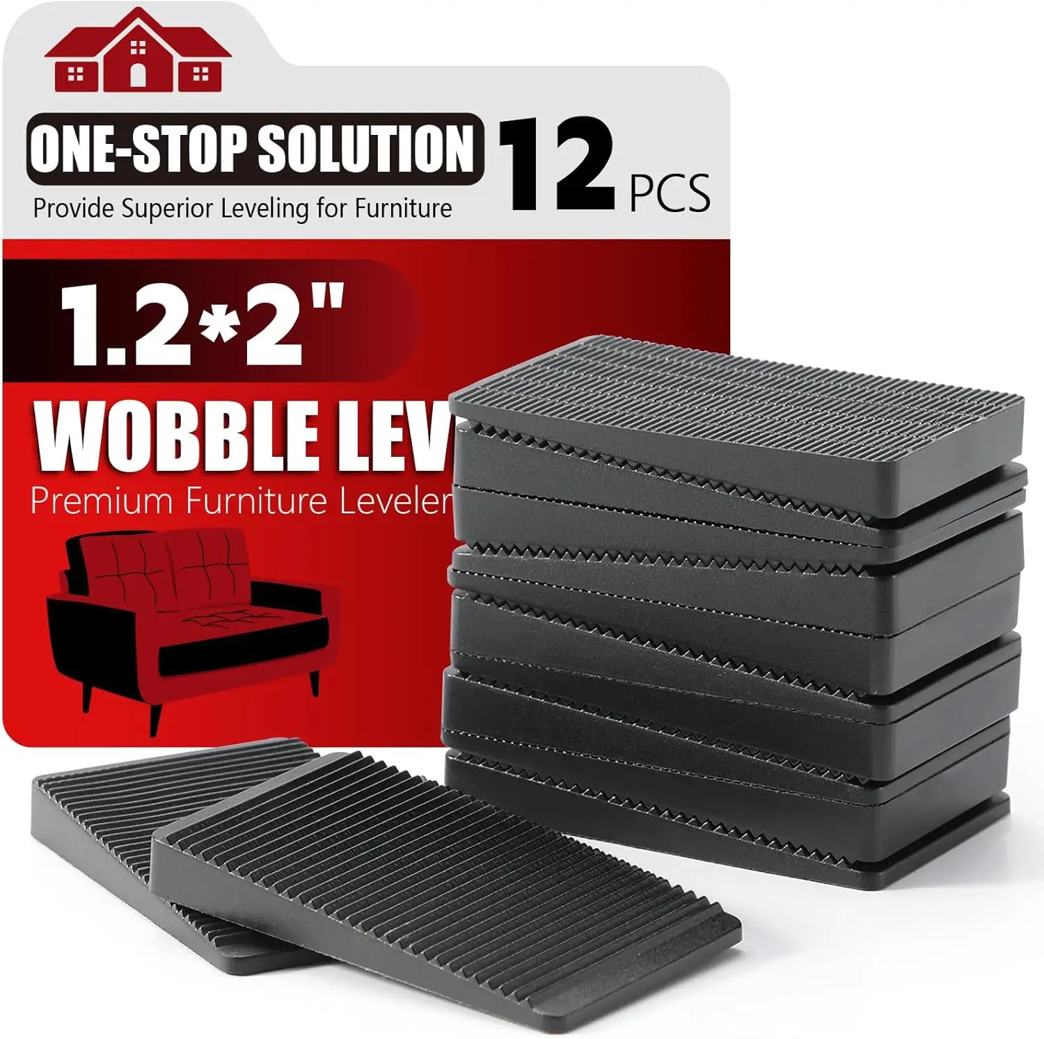 

Furniture Leveler 12pcs Kit with Multi-Size Rubber Shims for Wobbly Tables, Dressers, Toilets - Anti-Wobble Pads for Uneven Legs