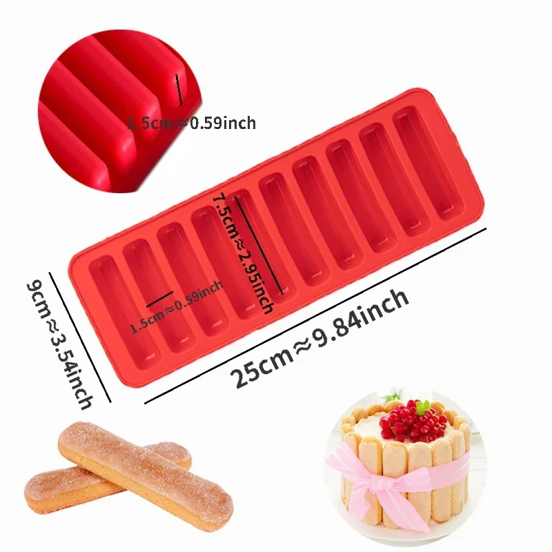 10 Holes Silicone Forms Long Strip Finger Biscuit Silicone Mold Oven Cake Puff Ice Cube Mould Tray Bakeware DIY Baking Tools