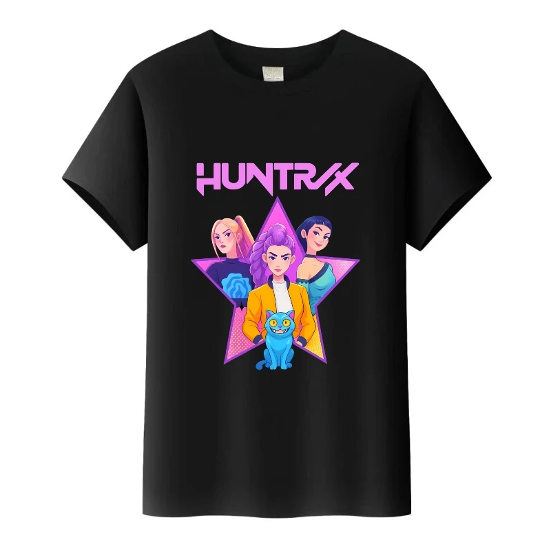 

Модная одежда унисекс, женские черные топы в стиле Харадзюку для мальчиков, K-Pop, охотники на демонов, мужские блузки с героями мультфильмов, детская футболка для девочек, футболки с круглым вырезом 90-х годов