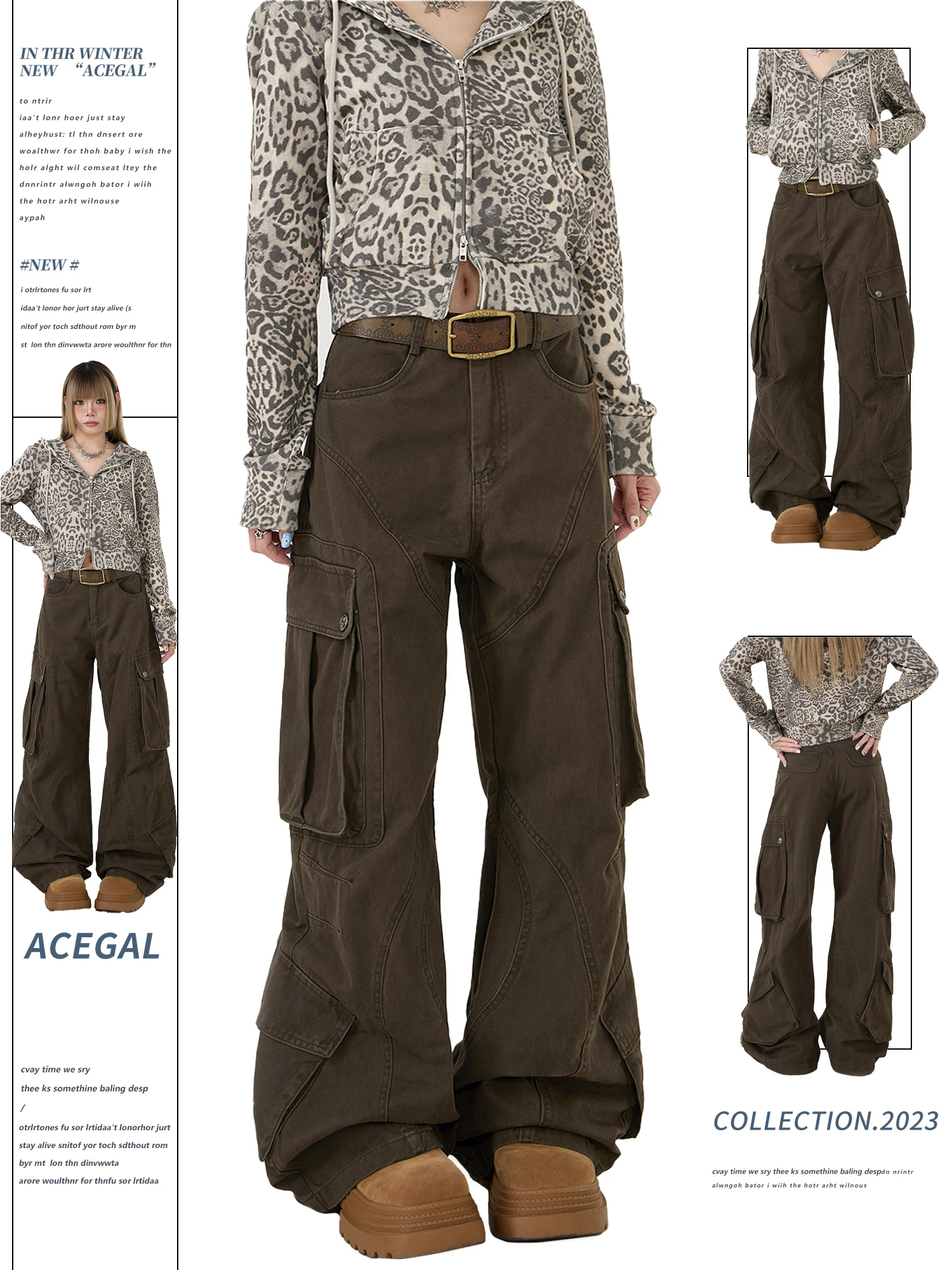 

Brown Wide Leg Pants Casual Loose Men's Women's kets Trousers Workwear Straight Cut Non-Stretch Cotton Comfortable Fit