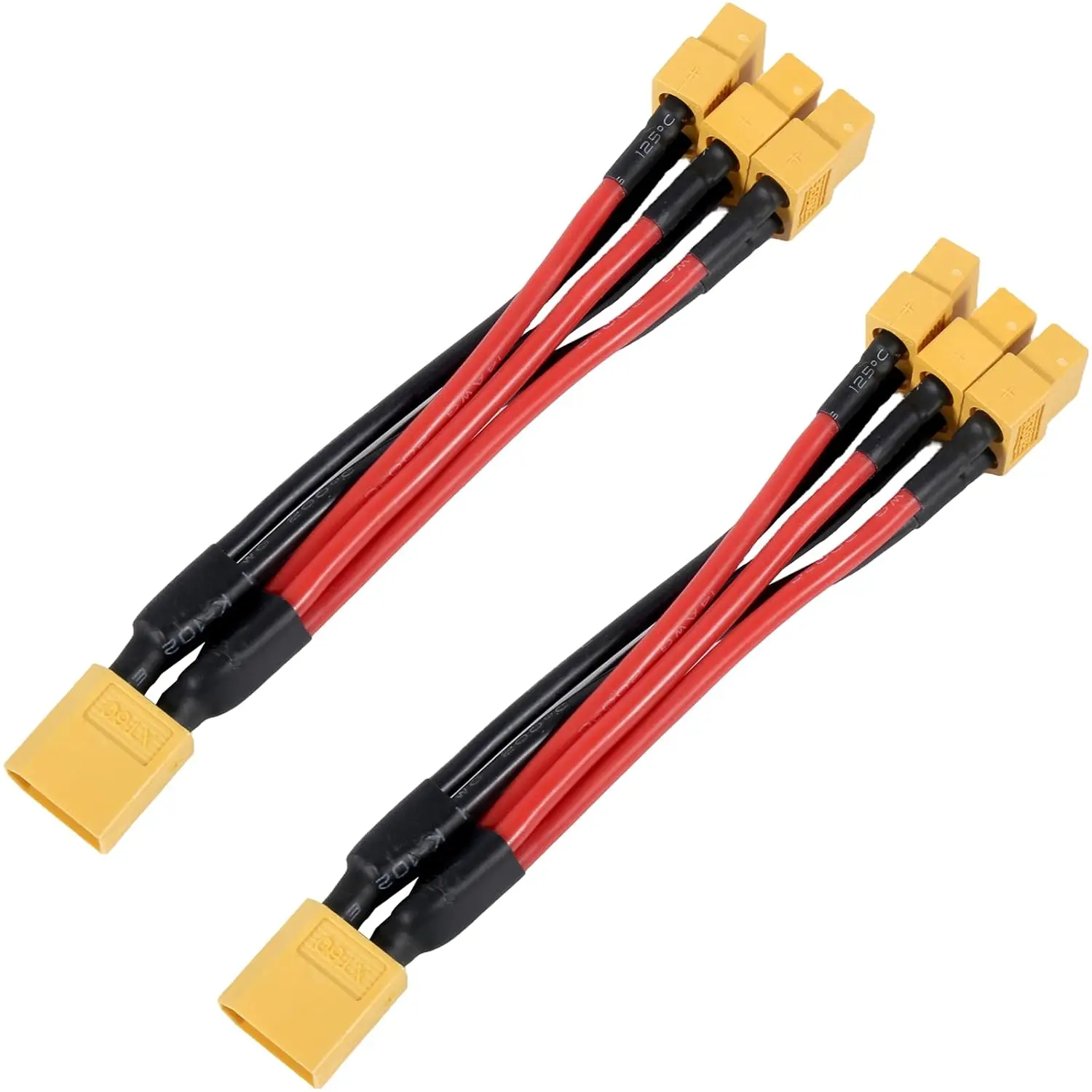 2pcs XT60 Parallel Battery Connector Extension Y Splitter 3-Way 14AWG Male/Female Cable for RC Battery Motor 1Male to 3Female