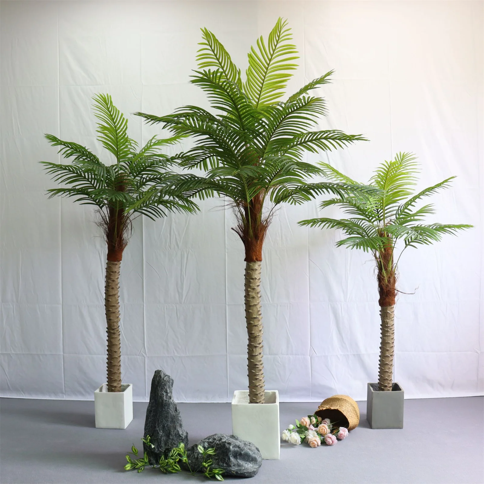 2pcs Artificial Palm Tree, 6.9ft Realistic Palm Tree With 15pcs Leaves, Tall Tropical Tree In Pot For Indoor Outdoor Home Office