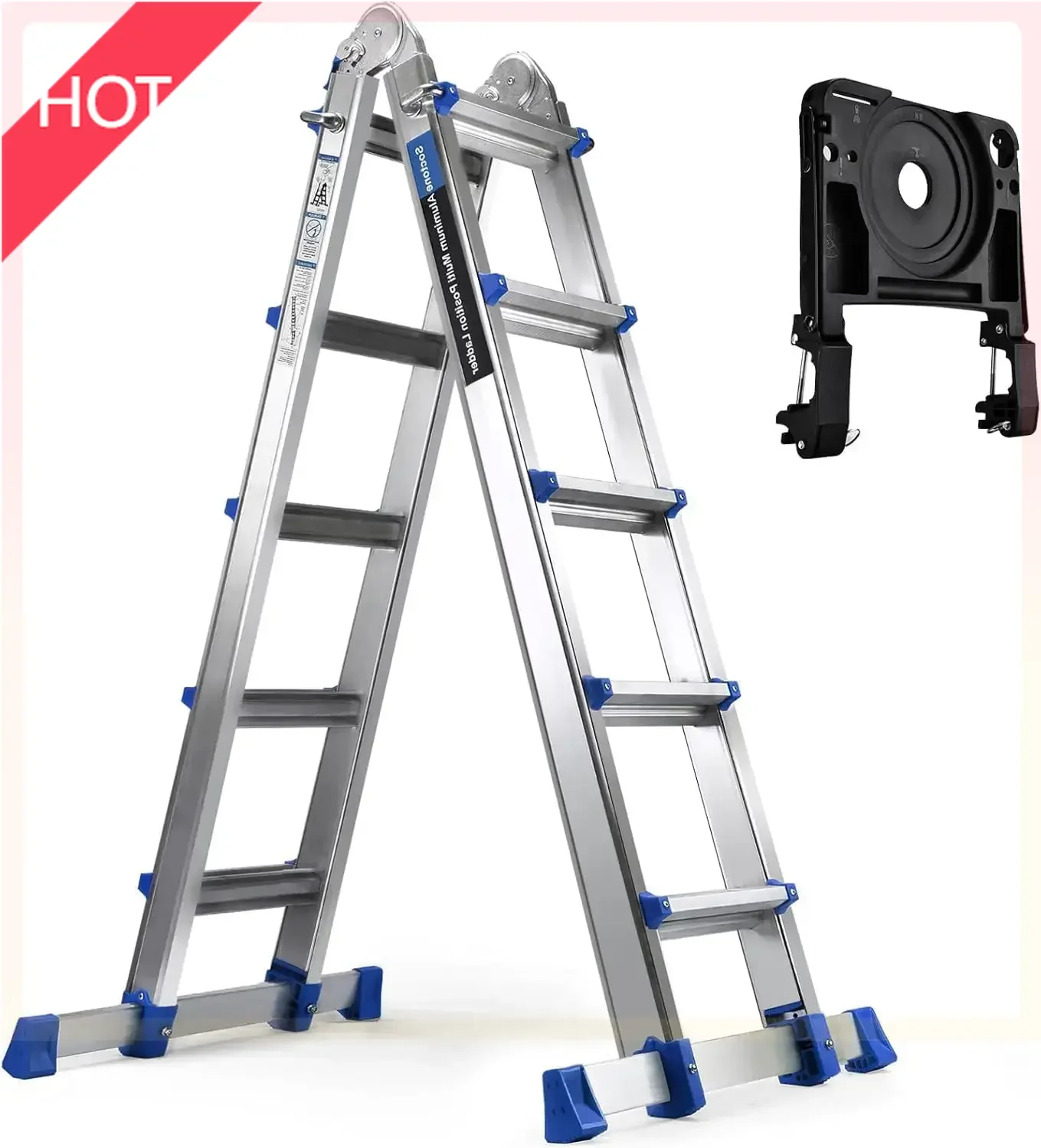 XMSJ'-A Frame 5 Step Extension Ladder, 19 Ft Multi Position Ladder with Removable Tool Tray and Stabilizer BarBN