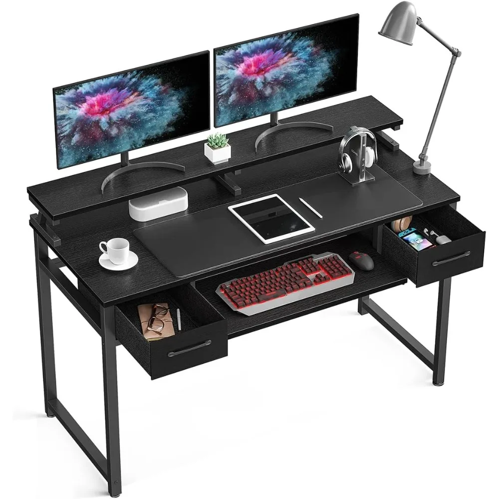 

48 Inch Office Desk with Drawers and Keyboard Tray, Study Desk Work Desk with Monitor Shelf