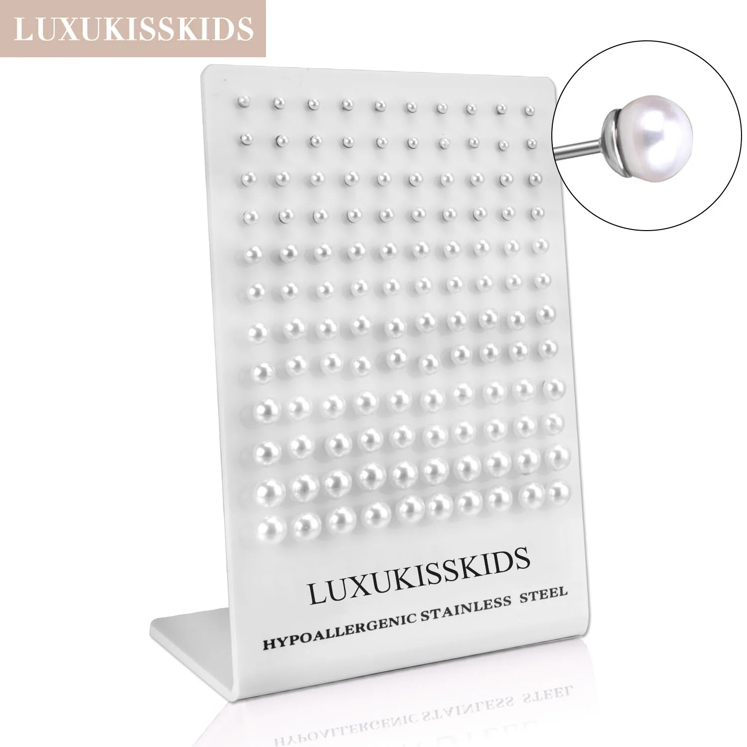 LUXUKISSKIDS Woman Wholesale Earrings Fake White Pearl Small Studs Set Luxury 60pairs Stainless Steel Round Ball Simple Piercing