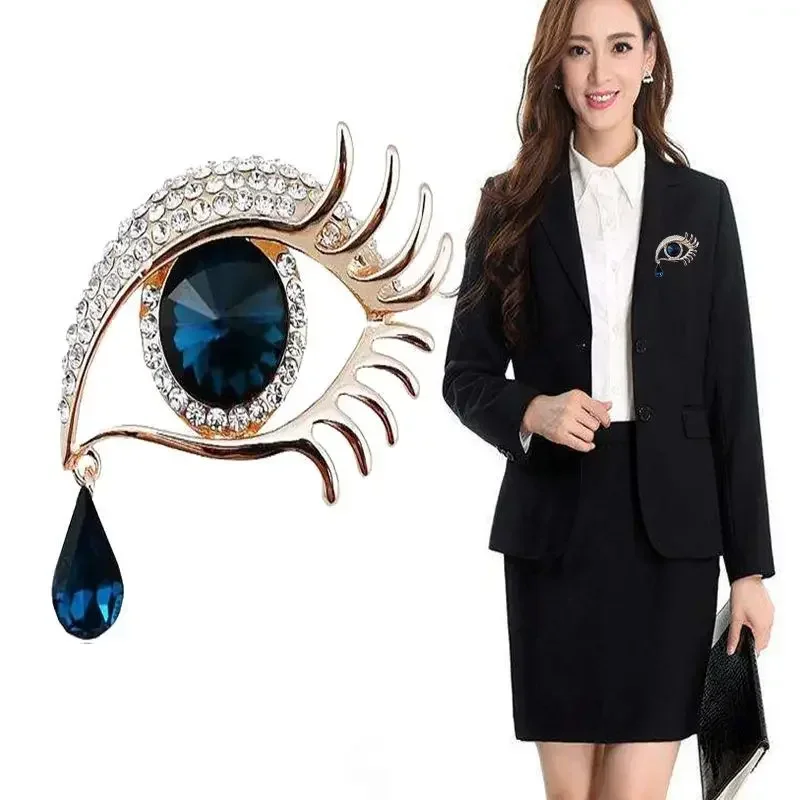 Blue Water Drop Crystal Eye Brooch Female Eye of Horus Rhinestone Tear Angle Brooch Ladies Amulet Dress Clothing Accessories