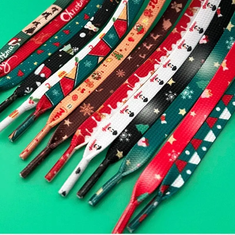 Christmas Themed Shoelace Anti Slip Flat Polyester Shoelaces Athletic Shoe Laces Replacement For Adult Kid Teen Sneakers 6XDA
