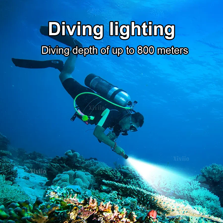 IPX8 High Power Diving Flashlight, Highest Waterproof Rating, 26650 Battery Powered Professional Diving Light with Hand Rope