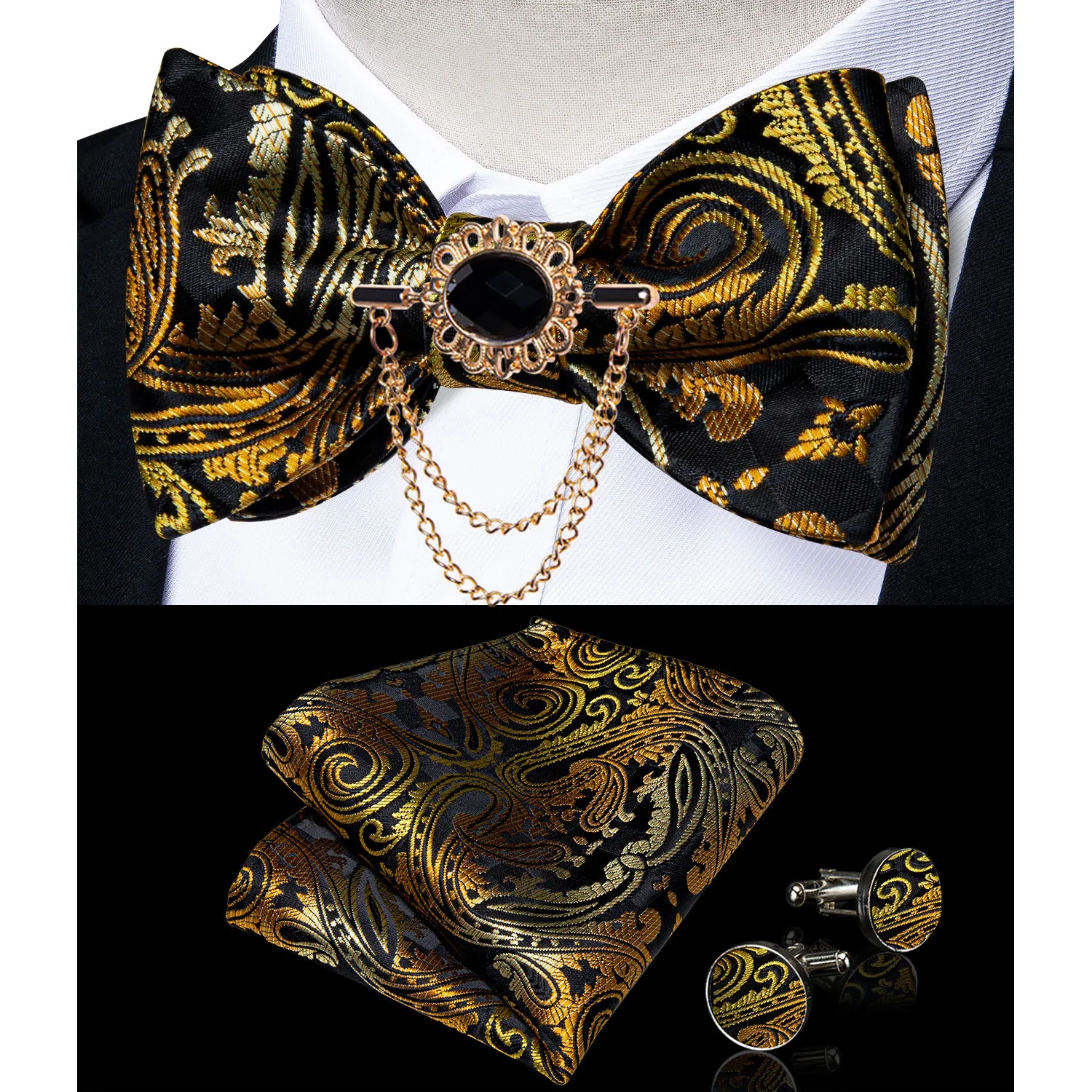 Exqusite männer Selbst-krawatte Bowties Hochzeit Krawatten Für Mann Zubehör Manschettenknöpfe Hanky Brosche Set Rot Schwarz Gelb blau Bowtie – Detail 37
