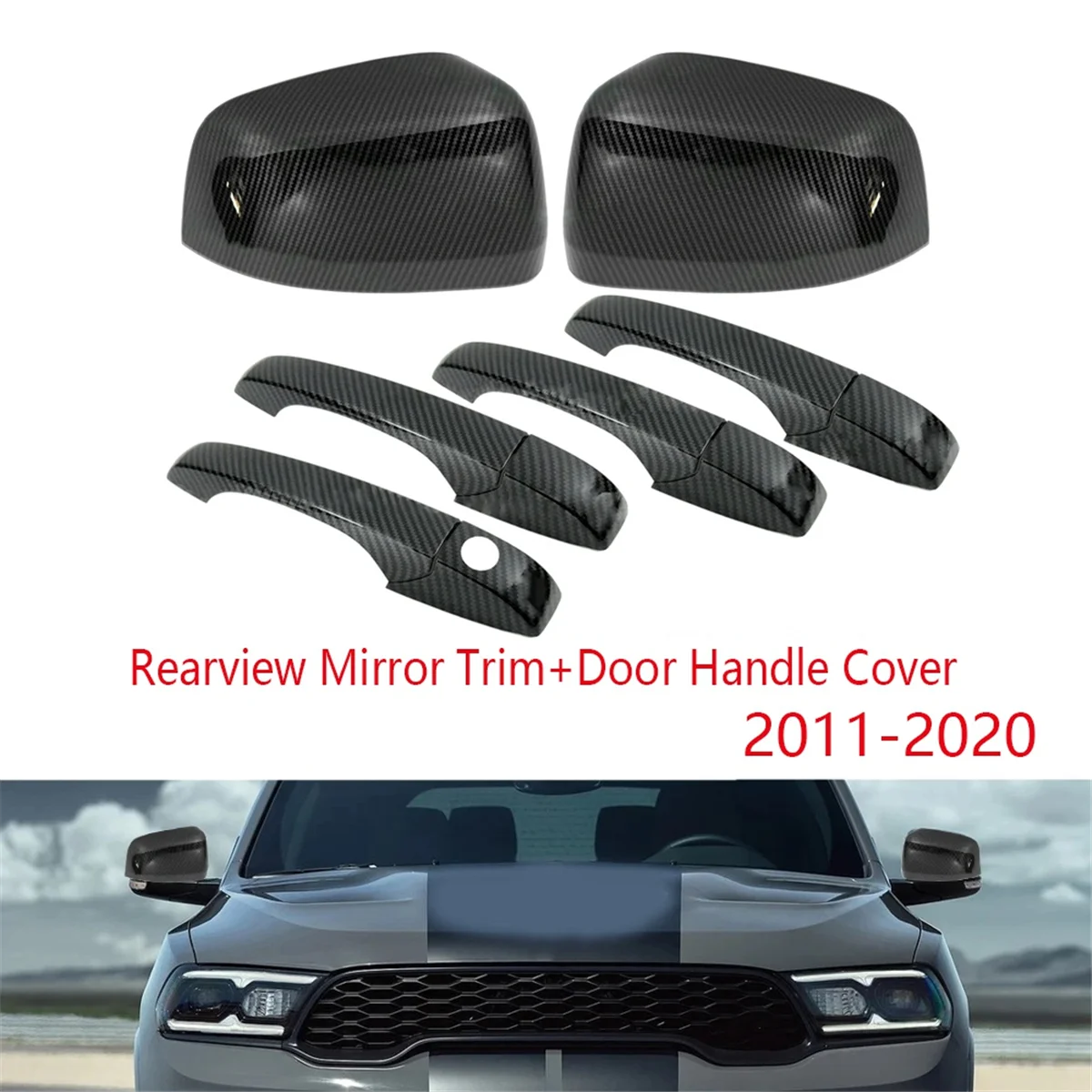 

10Pcs/Set Side Rearview Mirror Trim Door Handle Cover Kit for Dodge Durango SUV 2011-2020