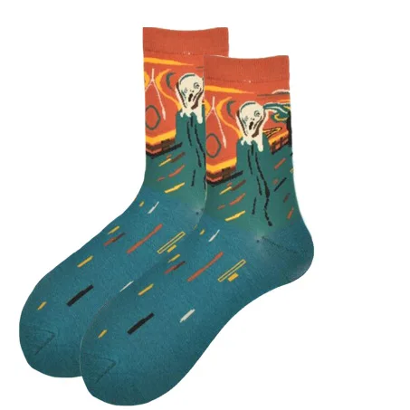 Colorful Retro Oil Painting Women Socks World Famous Art Van Gogh Mural Series Socks Spring Autumn Funny woman's Cotton Socks