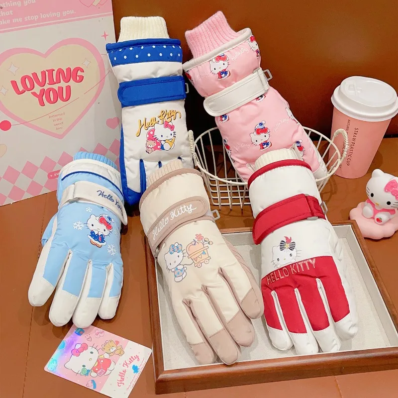 

Hello Kitty Kids Ski Gloves Winter Warm Waterproof Finger Gloves for Girls Cute cartoon character, cold proof and warm