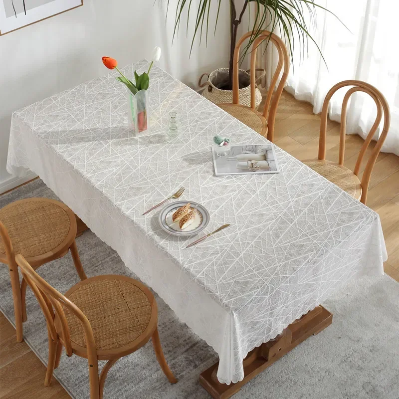 2024 Lace tablecloth plain home dining cloth wavy mesh decorative rectangular table cloth skyblue