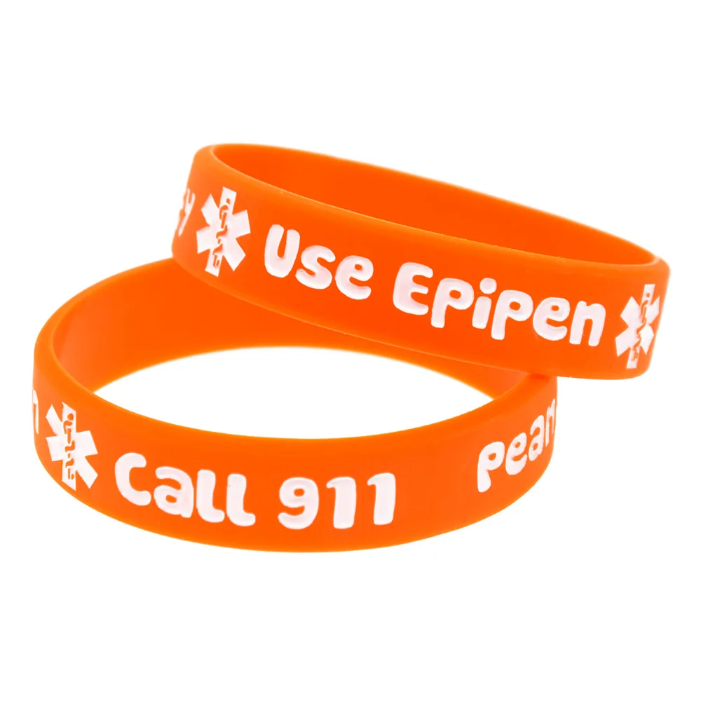 50 Stück Silikonarmbänder mit der Aufschrift „Erdnussallergie, rufen Sie 911“, inspirierende Armbänder aus Gummi für den Einsatz im Freien oder in der Schule. – Detail 4