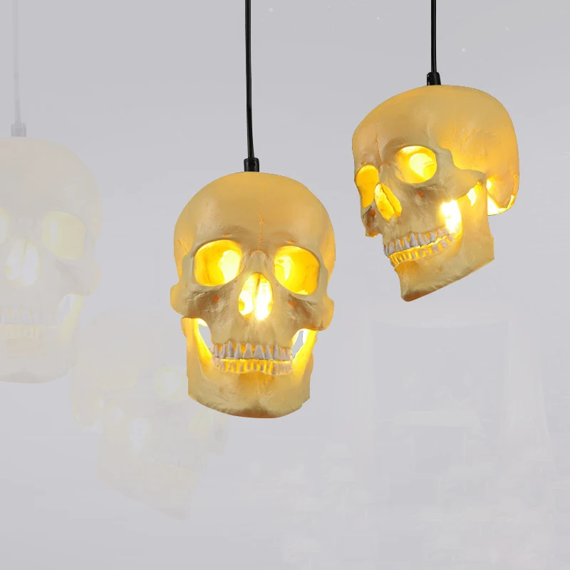 

Retro Skull Head Pendant Light for Halloween Art Decoration Bar Cafe Dining Room Hanging Lamp Lighting Fixture Holiday Luminaire