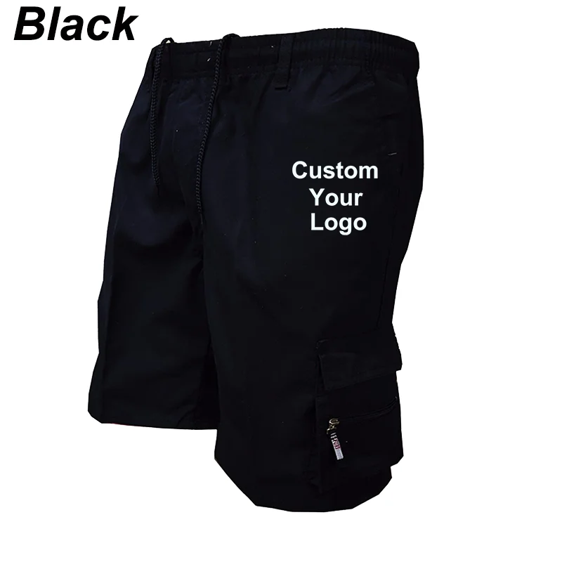 Fashion Mens Custom Your Logo Cargo Shorts New Side Multi-pockets Men Loose Work Shorts Casual Short Pants Male Summer Outdoor S