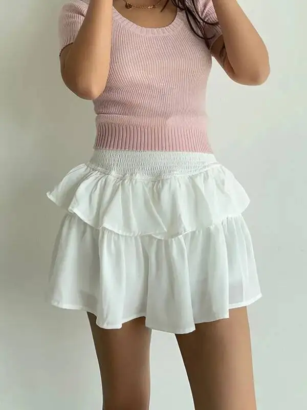 

2026 Summer New Pure Desire Spicy Girl Fluffy Skirt Women High Waist Slim Double-layer Ruffle Edge A-line Short Skirt 0GPF