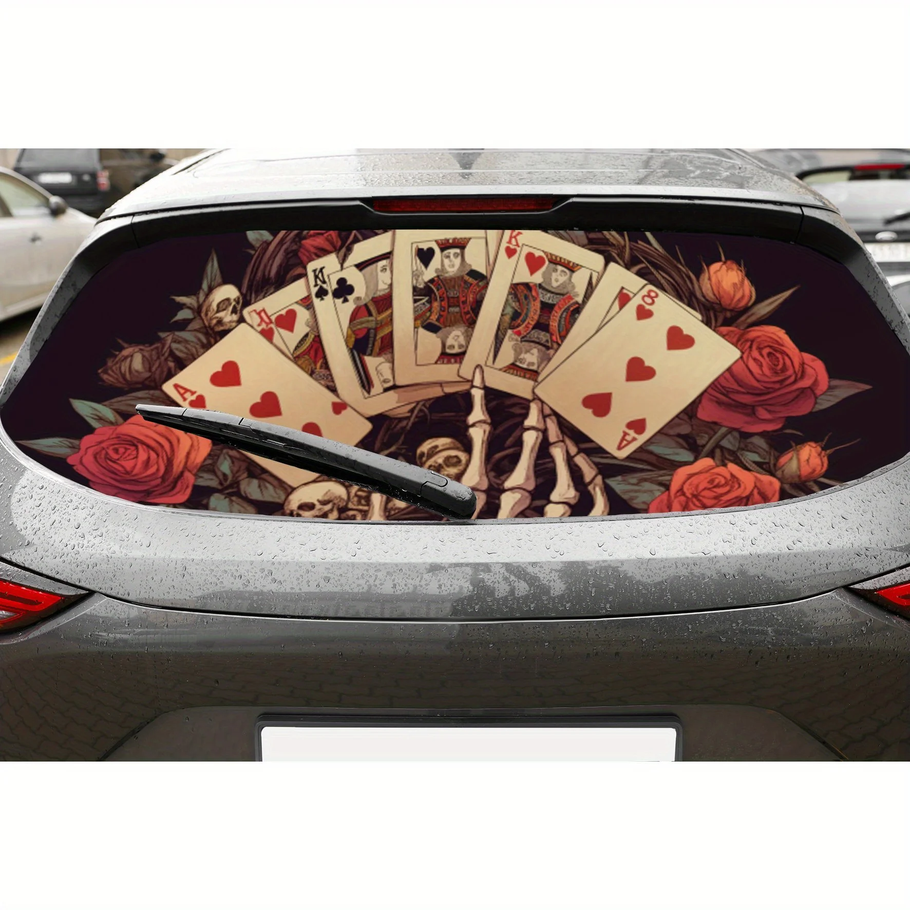 

Skeleton Hand and Poker PVC Perforated Car Vinyl Wraps, Privacy Enhancing Design for Rear Window, Car Rear Windshield Sticker fo