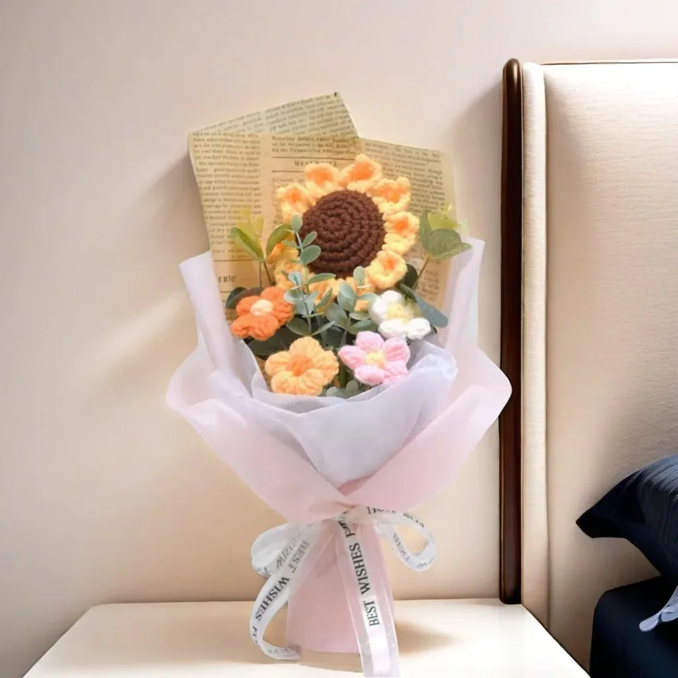 1pc Crochet Bouquet, Efun Handmade Sunflower Daisy Bouquet Valentine's Day Anniversary Wedding Mothers Day Birthday Gift 3